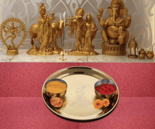 Shri & Sam High Grade Stainless Steel KANHA Pooja Thali Set with Gold PVD Coating,3-Pieces - Image 2